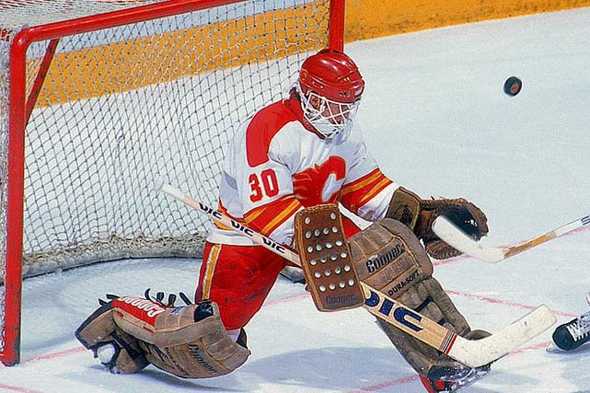 1985-86 Mike Vernon Game Worn Calgary Flames Preseason Jersey -, Lot  #81741