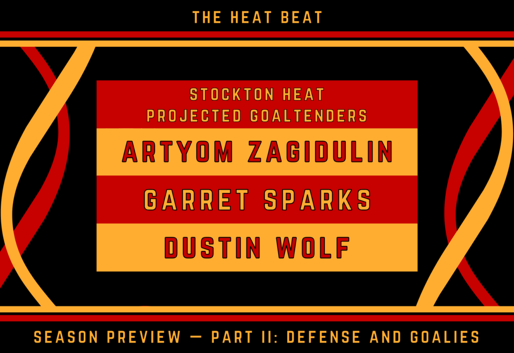 Stockton's goaltending hierarchy to begin 2020-21. It goes Zagidulin, Sparks, Wolf.